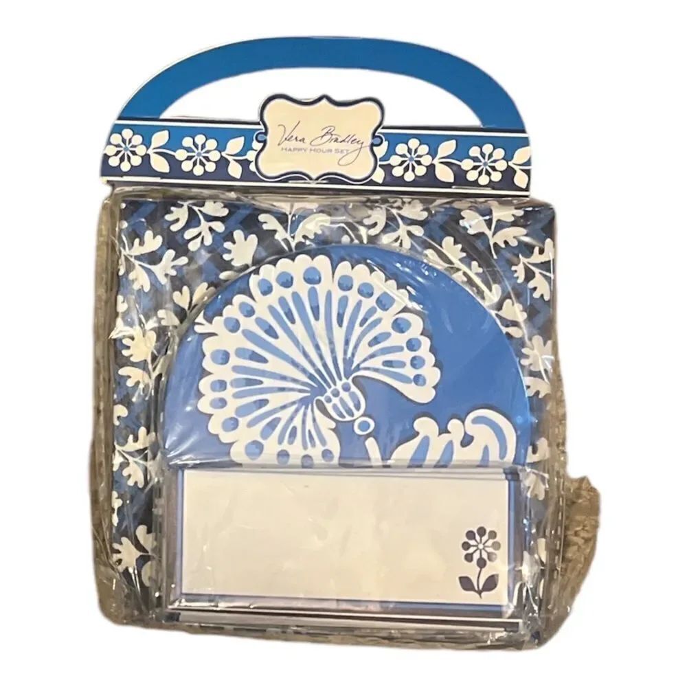 Vera Bradley Blue Lagoon Happy Hour Set Napkins Coasters Placecards New